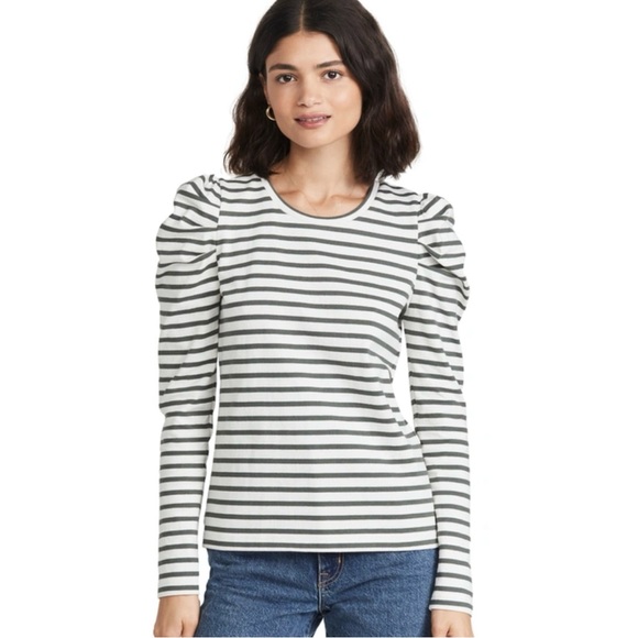 Rebecca Minkoff Talia Striped Puff Sleeve Top - Picture 2 of 4
